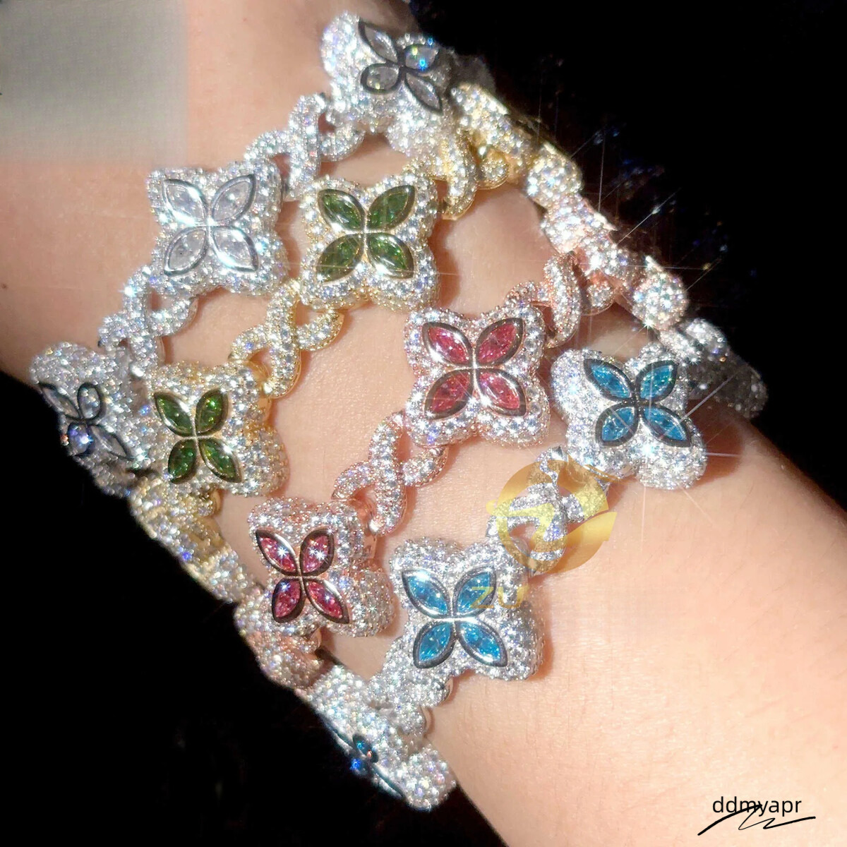 Color Natural Peridot With Cuban Link White Gold Plated Moissanite ddmyApr Dia High Quality Hip Hop Bracelet