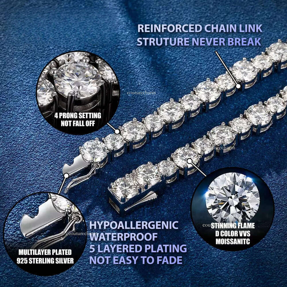 High Quality Rare Black Moissanite Tennis Chain 100% Dia Test Passed Hip Hop Style Necklace Direct From Factory for Men