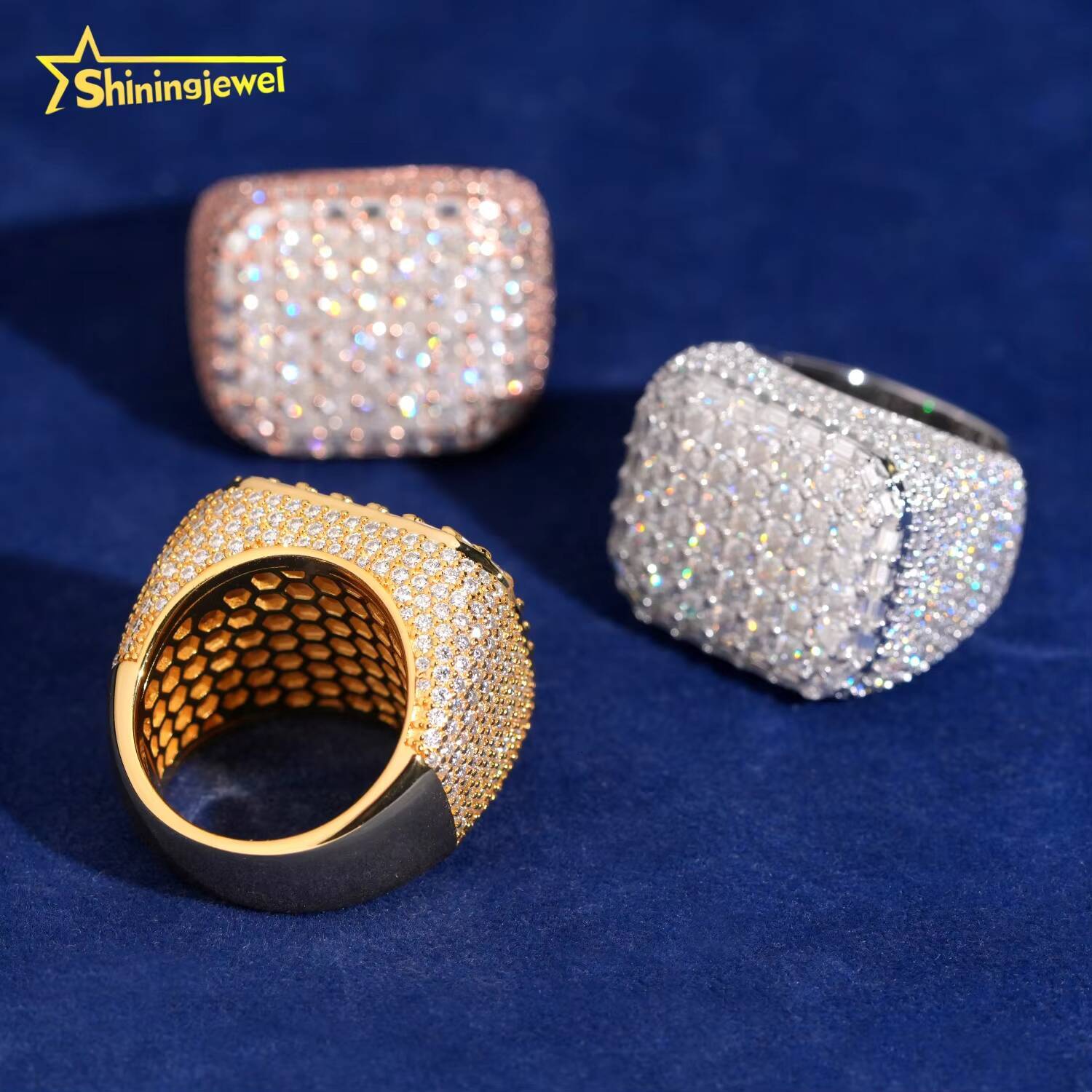 Instock Hip Hop Rings Vvs Moissanite Men Iced Out Rings 925 Silver Square Shape Diamond Engagement Fashion Rings