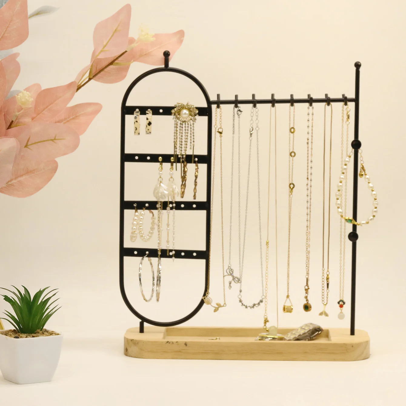 1 desktop solid wood base jewelry rack suitable for organizing and storing watches earrings bracelets necklaces etc 251016