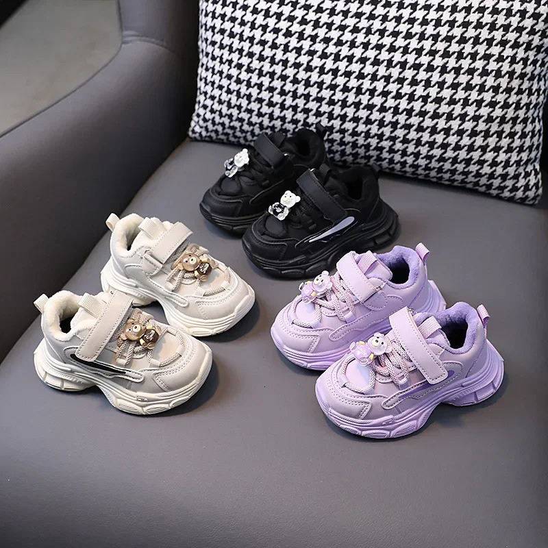 Winter Children Warm Fur Shoes Kids Sneakers Unisex Toddler Boys Girls Casual Sport Shoes Purple Beige Black 251014