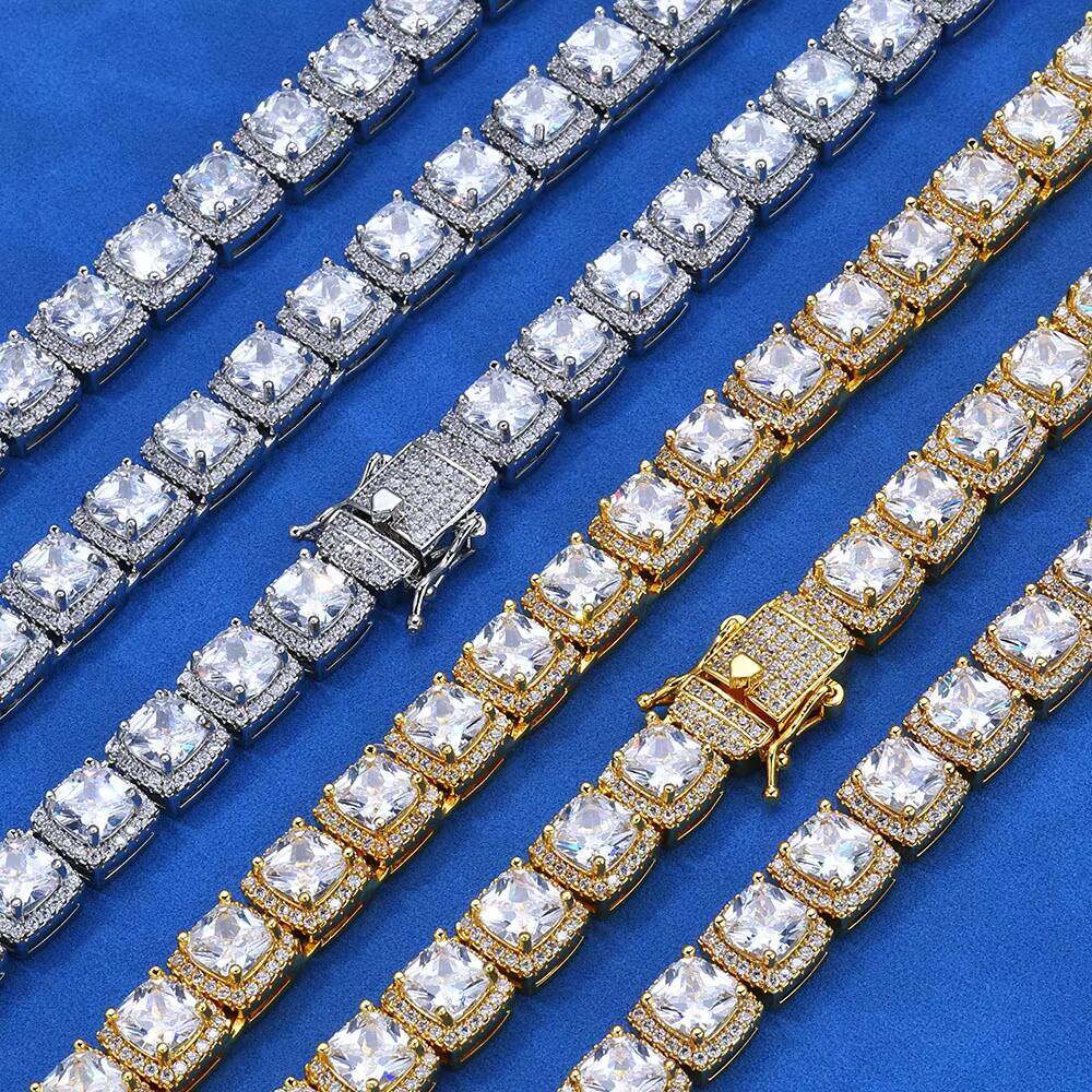 Eskeem Square Tennis Choker VVS Moissanite Iced Out 925 Silver Hip Hop Necklace Luxury Bling Chain for Womens