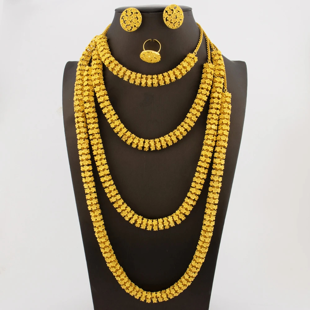 dubai 24k gold jewelry jewelry necklaces Earrings Ring woman jewelry african bridal Wedding Party Jewelry accessories 251016