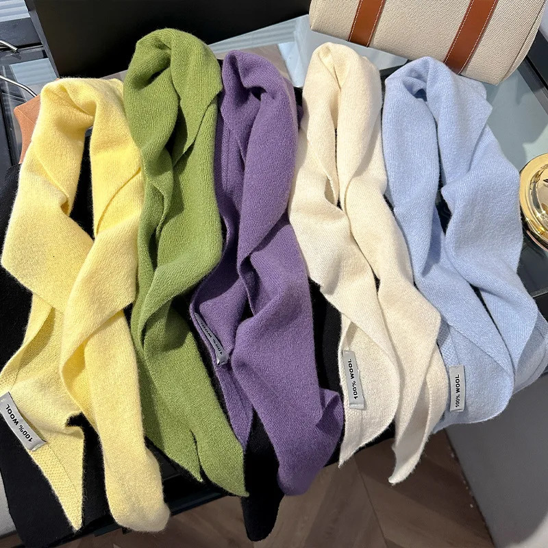 100 Wool Triangle Scarf for Women Fashion Warm Knitted Solid Color Soft Wool Triangle and Wrap Bandana Pashmina Scarves 251016