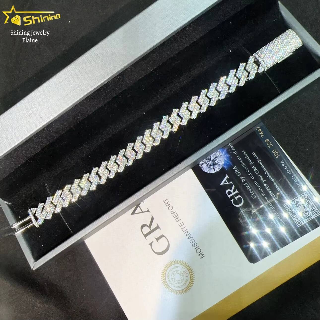 Luxury 13mm Iced Out Hip Hop Sterling Silver 925 D Color VVS Moissanite Diamond Custom Fine Jewelry Cuban Link Chain Bracelet