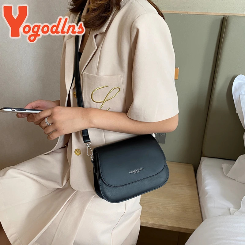 Yogodlns Trendy Saddle Shoulder Bag Women PU Leather Crossbody Bag Simple Solid Color Flap Messenger Bag er Handbags Pouch 251014