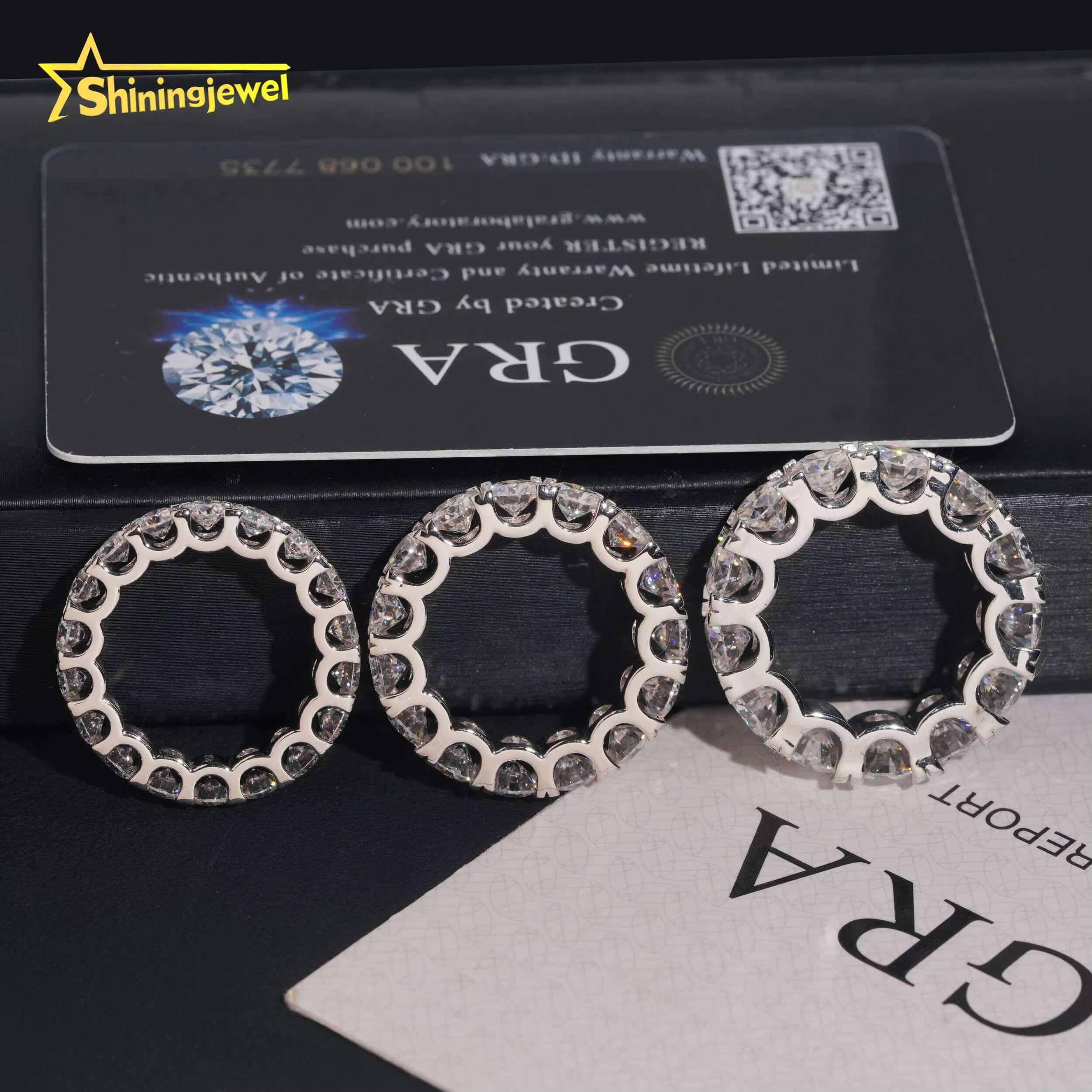 Fine Jewelry 925 Silver 4mm 5mm 65mm Round Moissanite Eternity Ring Custom Iced Out Diamond Wedding Rings for Women