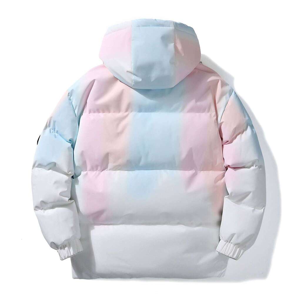 Men's Pink - Blue Ombre Hooded Puffer Jacket, Pastel Gradient Winter Coat With Functional Pockets