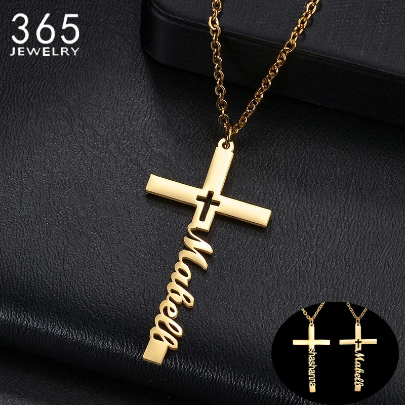 Custom Name Necklace Cross Customized Chains Stainless Steel Pendant Jewelry For Women Personalized Birthday Gift Accessories 251008