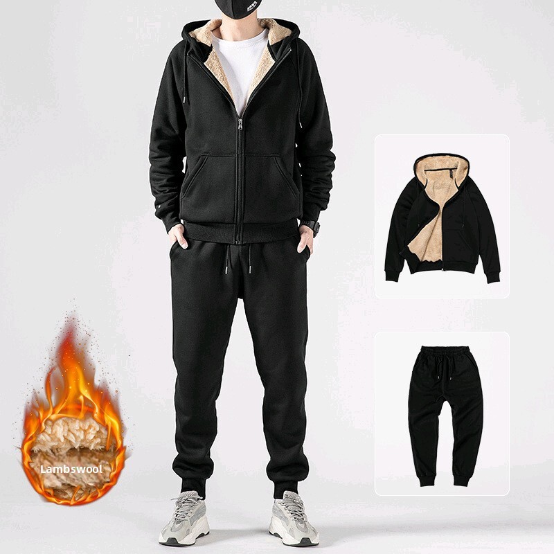 Lamb Wool Designer Hoodie Jacket Tracksuit Men Polo Veste Coat Sweatshirt Set For Men Winter Fleece Lined Thickened Hooded Sportswear Casual Cardigan 