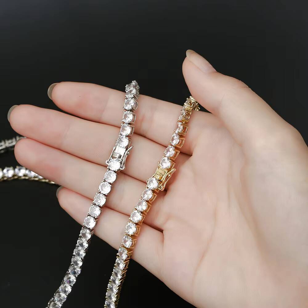 Wholesale Hip Hop Jewelry 3mm 4mm 5mm Iced Out Tennis Chain Necklace White Gold Shiny CZ Diamond Necklace for Women