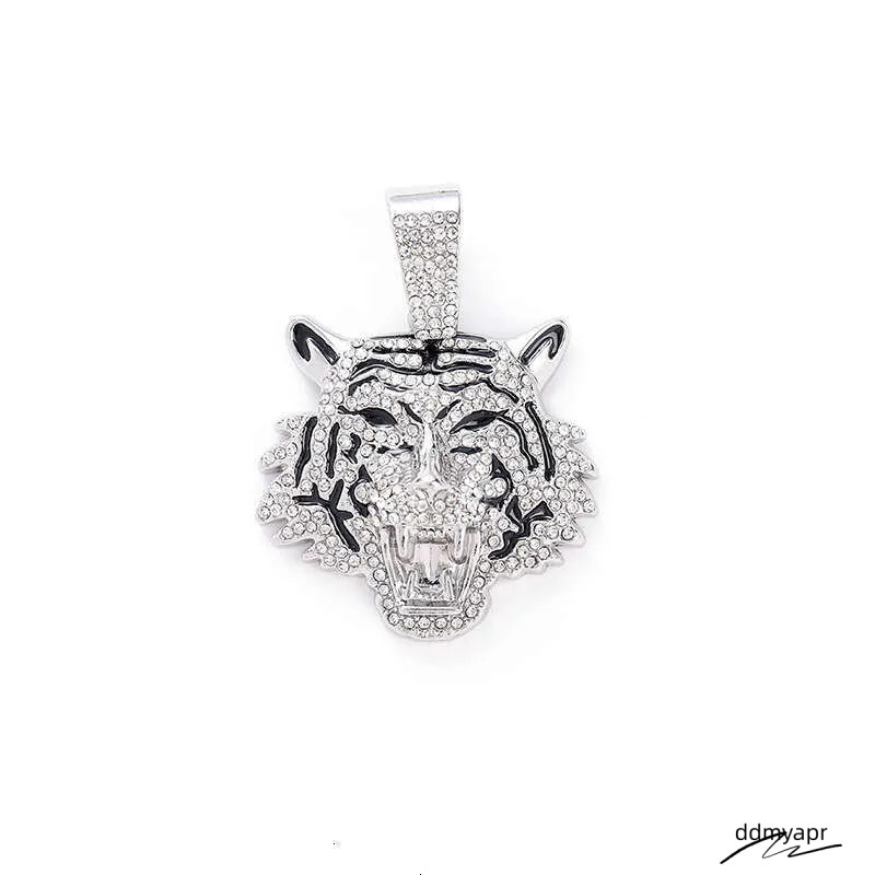 Men's Hip-Hop Tiger Pendant Necklace: Alloy Cuban Chain With 3D Full Dia Style Ddmyapr