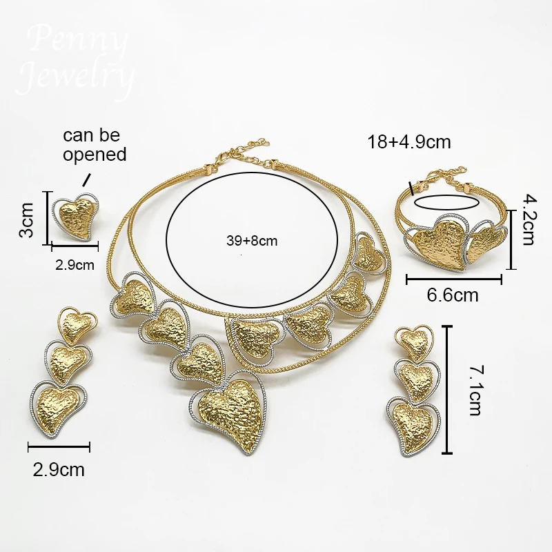 Heart Shaped Big Choker Gold Plated Jewelry Set Necklace Drop Earrings Bracelet Ring African Bridal Wedding Party Gifts 251016