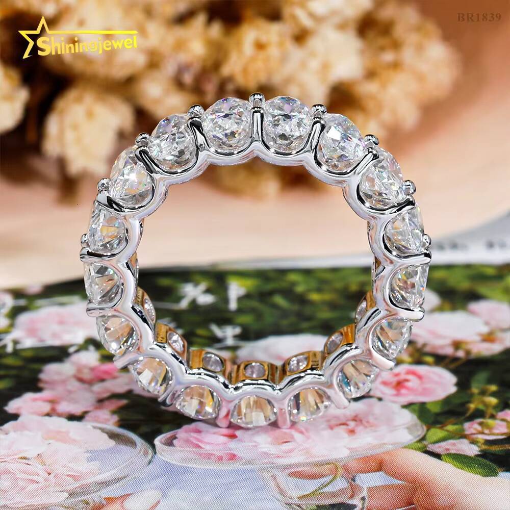 GRA Certificated 925 Sterling Silver Oval Cut Eternity VVS Moissanite Ring Custom Women Wedding Engagement Band Rings