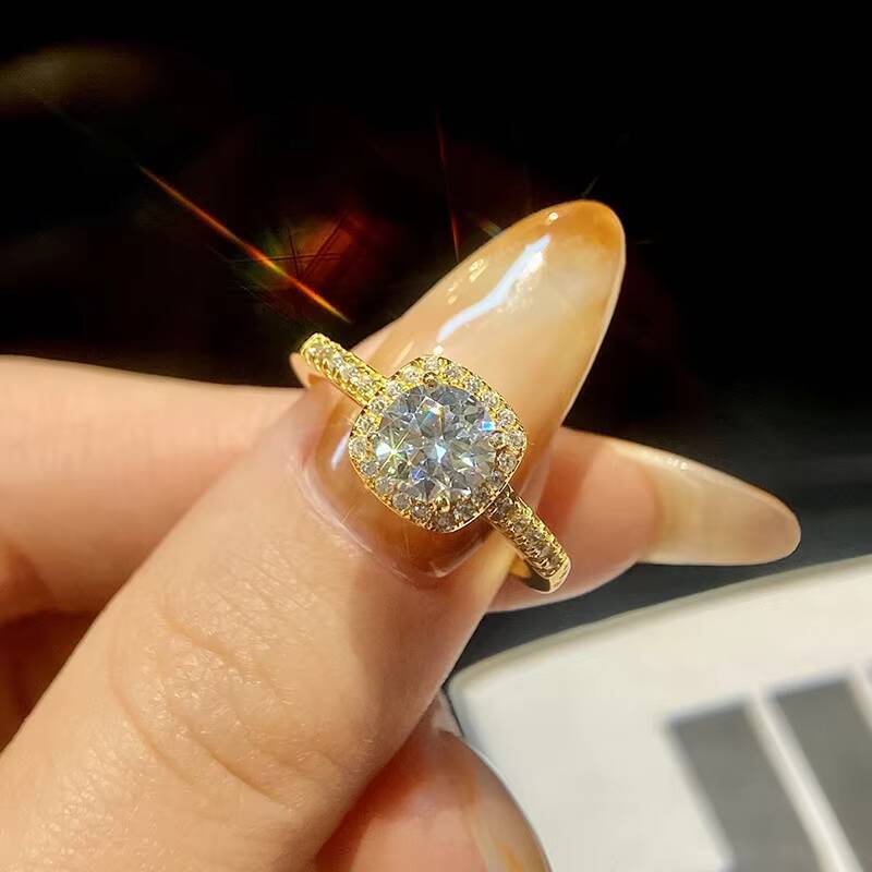 Low Price 925 Sterling Silver 18k Gold Plating GRA 1CT2CT square Shape Diamond Moissanite Ring Women Engagement Fine Jewelry