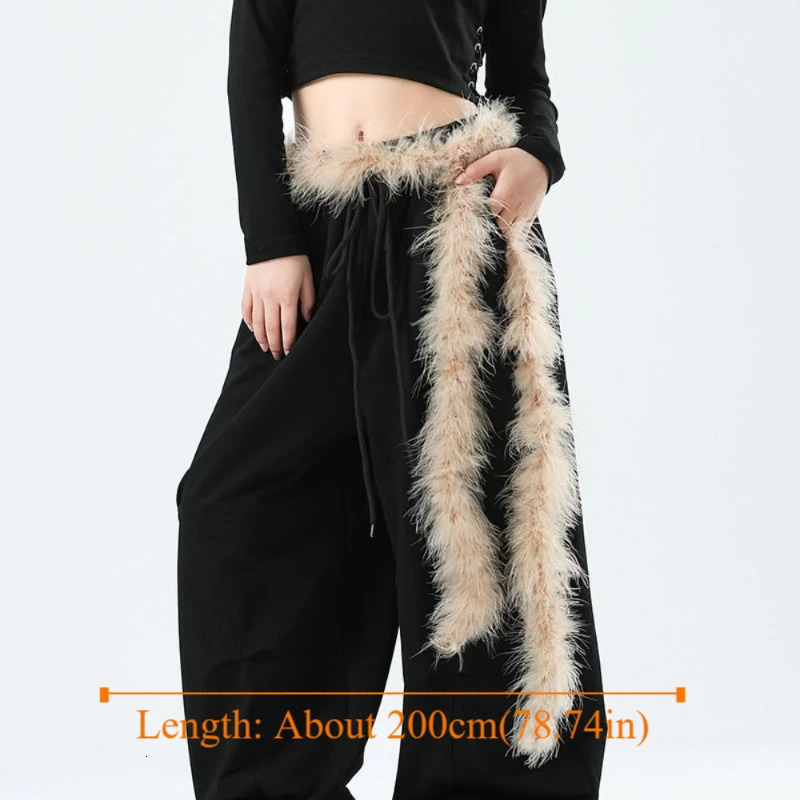 Vintage Y2k Long Fur Waistband Fluffy Hiphop Fur Waist Belt Street Dance Punk Jeans Belt Waist Accessories 251016