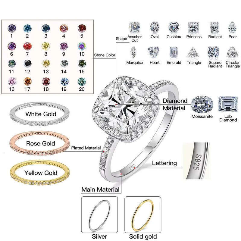 Wholesale 10K 14K Vvs Moissanite Engagement Rings Women Sier Dia Emerald Radiant Oval Cut Gold Ring Jewelry