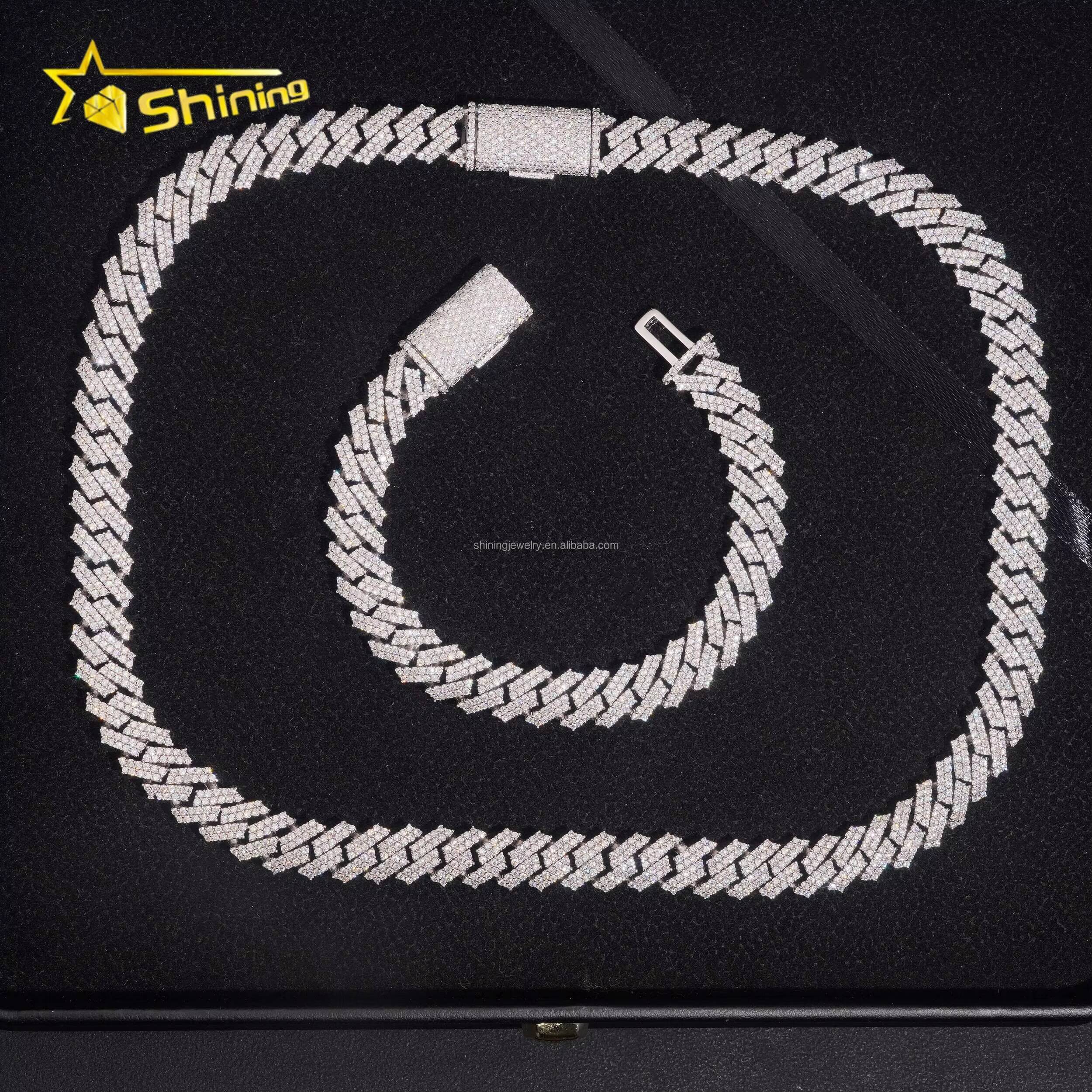 10mm Two Rows Stone Square Shape New Arrivals GRA Certificate S925 Iced Out FL Moissanite Miami Cuban Link Chain Bracelet