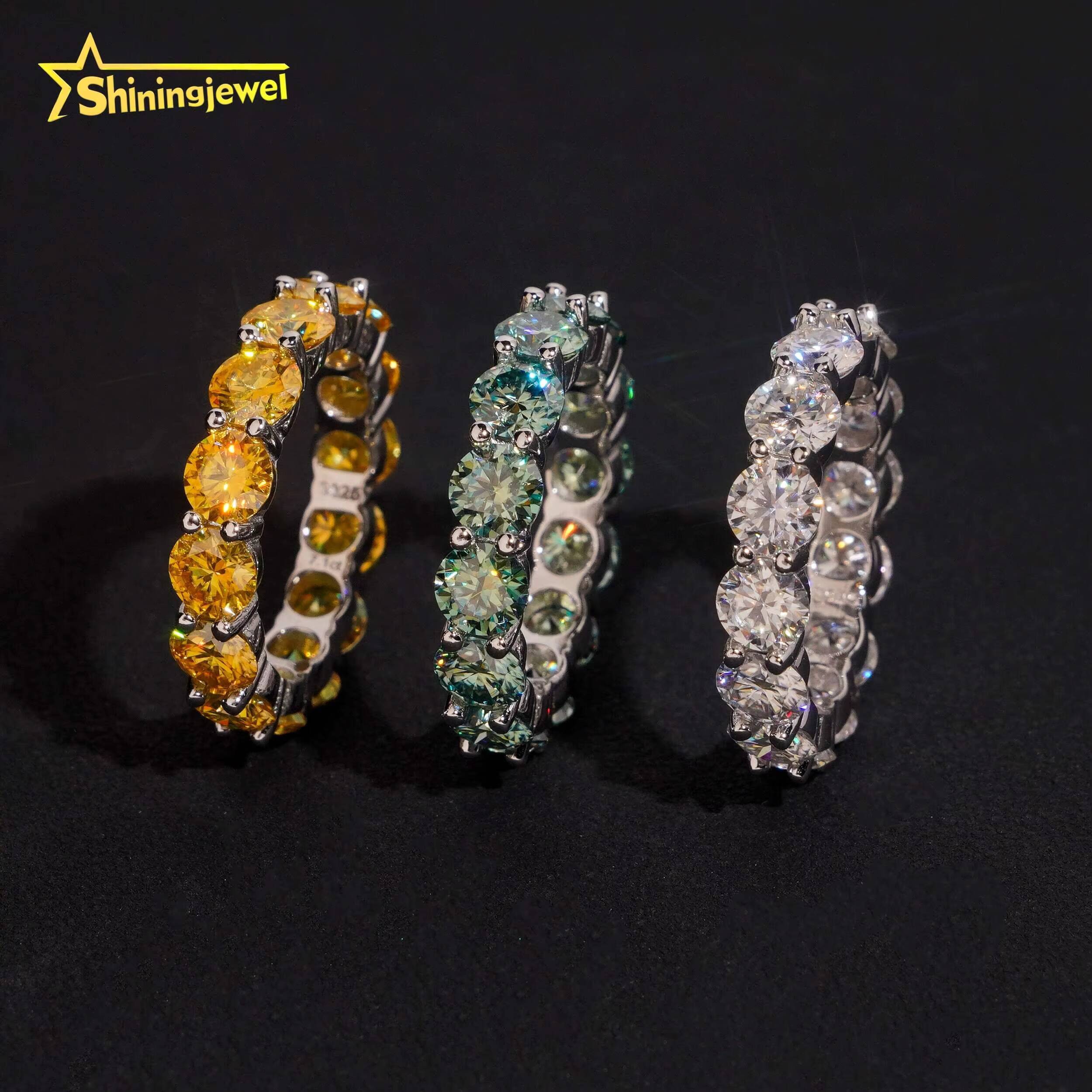 New Stock 925 Silver 5mm Color Moissanite Eternity Ring Men Women Hip Hop Jewelry Custom Moissanite Engagement Ring Bands