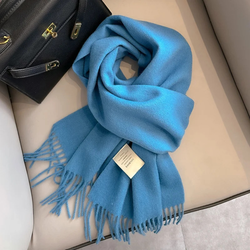 100 Wool Winter Scarf For Women Long Warm Cashmere Scarves Hijab Solid Lady Shawl Wrap Female Pashmina Bandana Head Scarfs 251015 - view 6