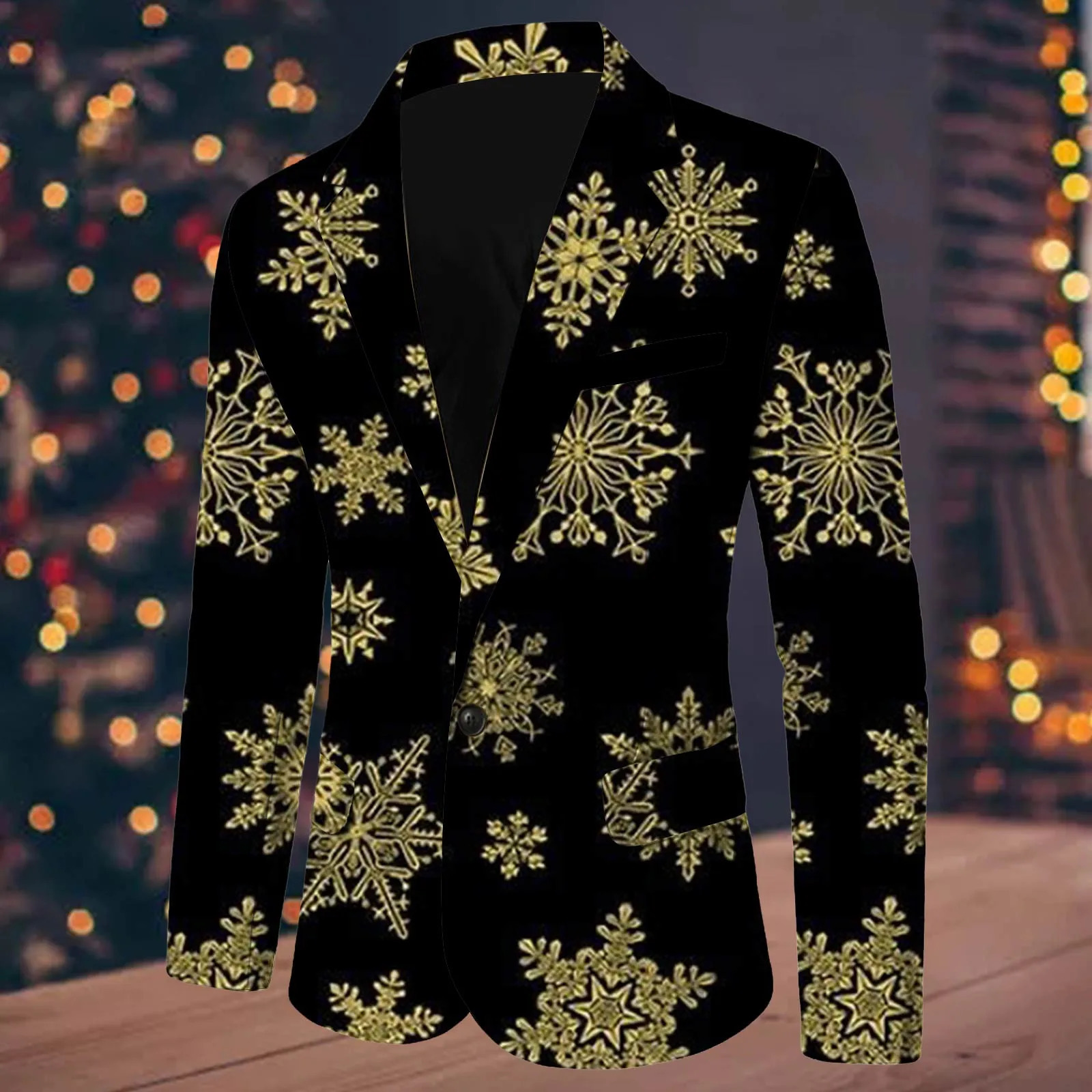 Men Suit Christmas Snowflake Santa Printed Pocket Lapel Button Suit Button Wedding Groom Stage Show Hosting Blazer Masculinos 251016