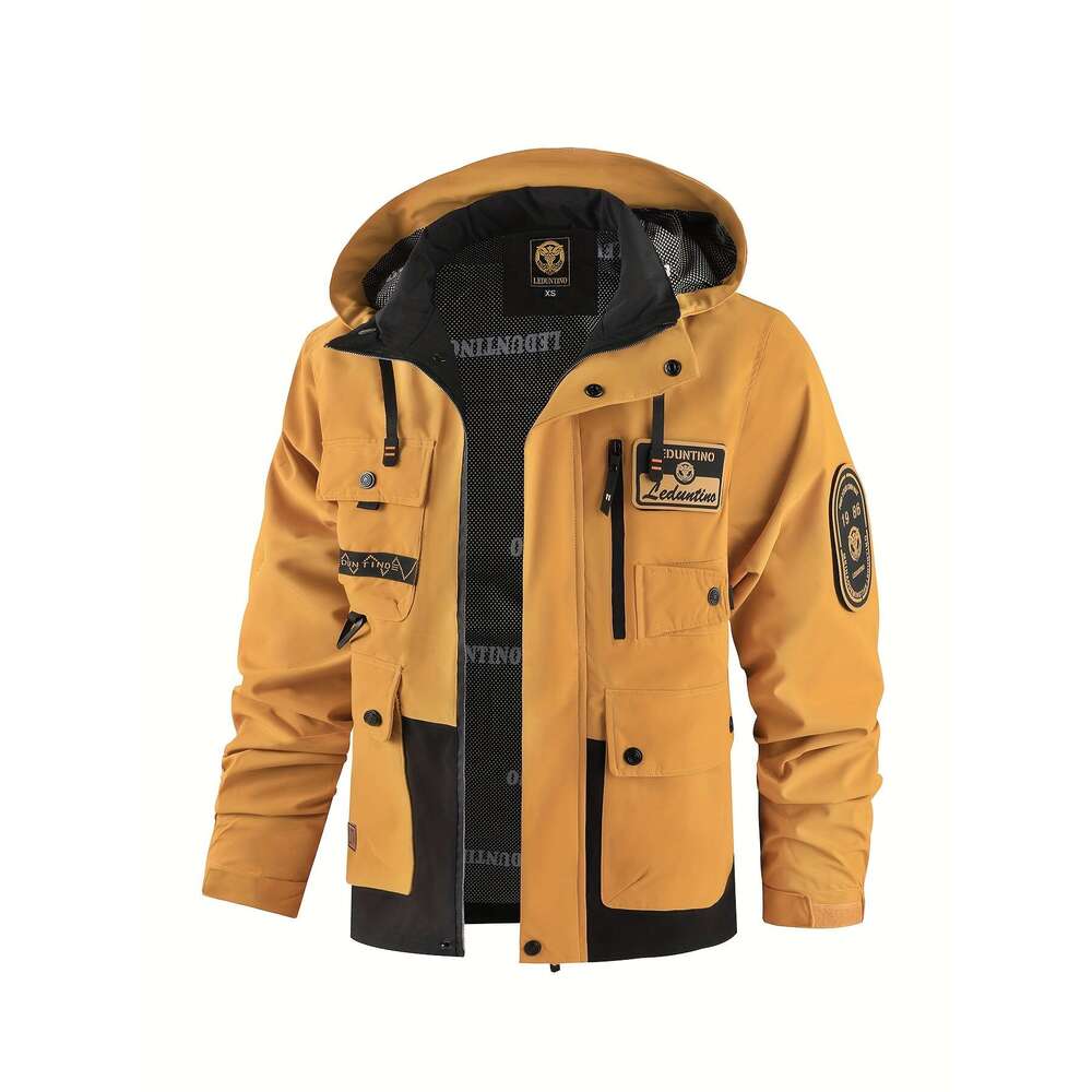 Spring Autumn New Hooded Thin Outdoor Warm Storm Casual Multi-Pocket Cargo Hat Detachable Zipper Men's Color Insertion Jacket