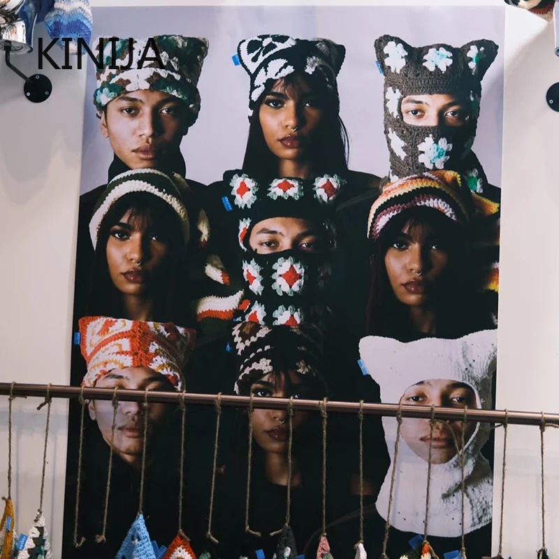 Colorful Handmade Beanie Hat Full Face Cover Mask Hat Balaclava Hat Y2K Harajuku Punk Gothic Knitted Cap Winter Women Men Cold 251014