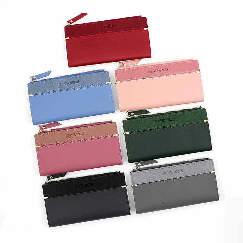 Women's Long Patchwork Leather Solid Color Fashion Wallet Coin Purse Clutch Card Holder Storage Bag