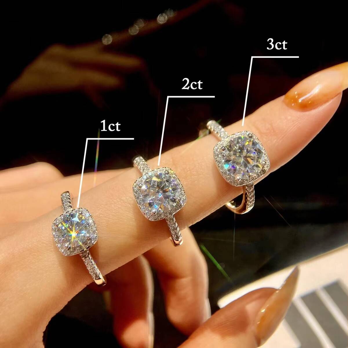 Low Price 925 Sterling Silver 18k Gold Plating GRA 1CT2CT square Shape Diamond Moissanite Ring Women Engagement Fine Jewelry