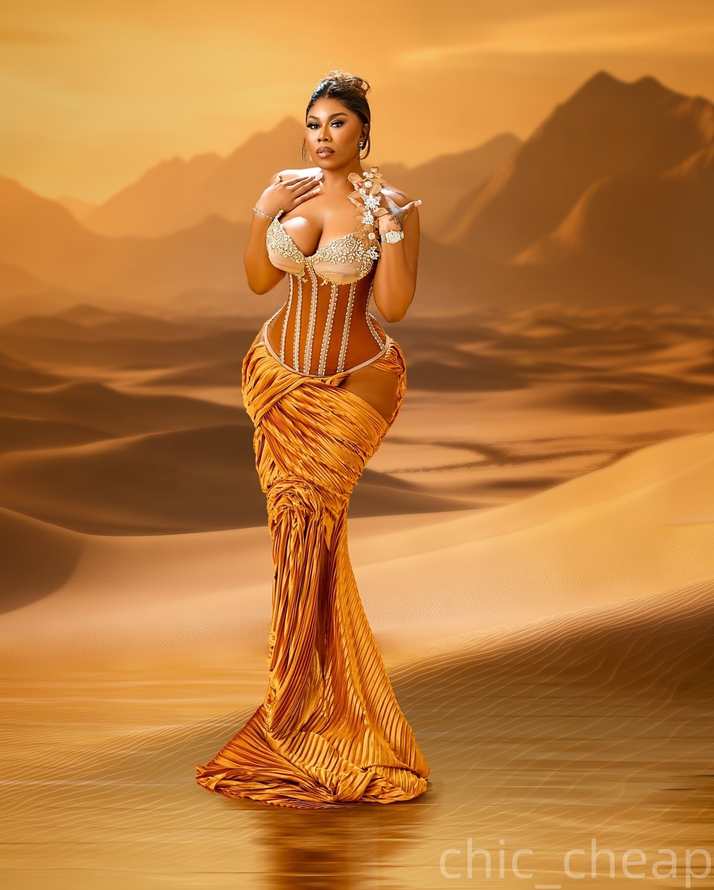 Gold Mermaid Prom Dresses 2025 Florals Crystals Velvet Illusion Evening Formal Party Second Birthday Engagement Gowns Plus Size Dress For Special Occa