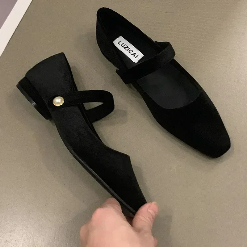 Suede Flats Loafers Women Marie Janes Spring Shoes Square Toe Ballet Dance Shoes Fashion Dress Zapatillas De Mujer 251017