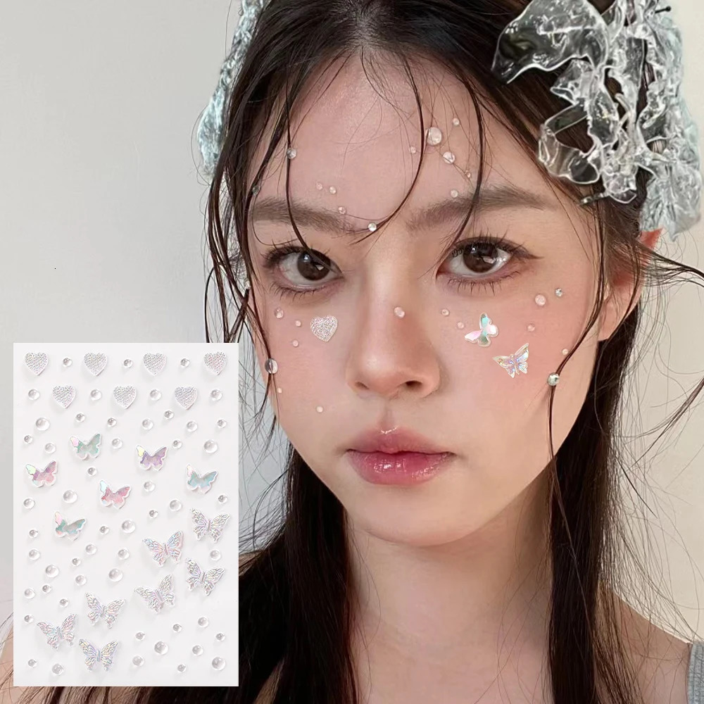 16pcs 3D Acrylic Diamond Stickers Butterfly Crystal Patch Face Paste Stage Makeup Rhinestones Jewelry Mermaid Pearl Tattoo 251015
