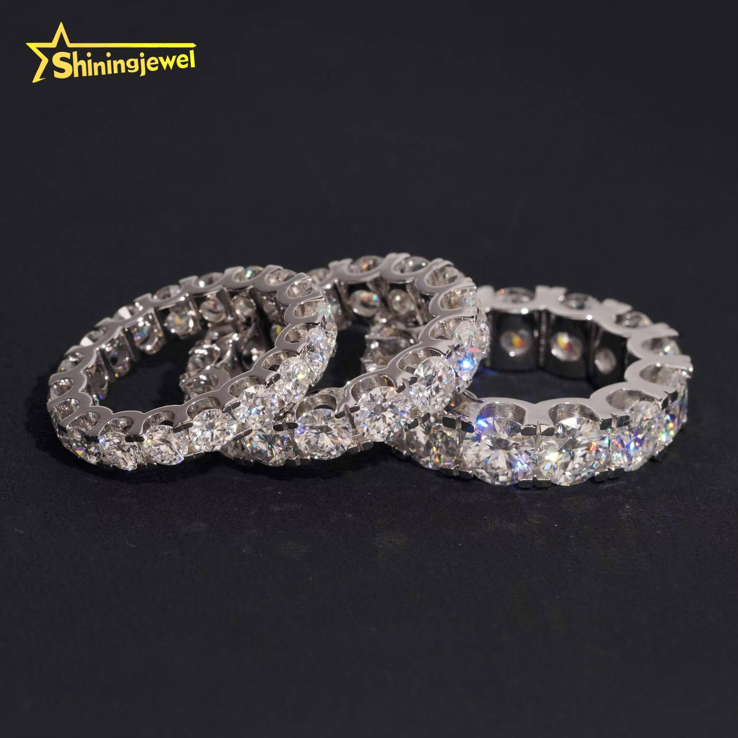 Fine Jewelry 925 Silver 4mm 5mm 65mm Round Moissanite Eternity Ring Custom Iced Out Diamond Wedding Rings for Women
