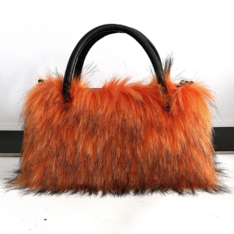 Autumn Winter Plush Handbag Womens Fashion High End Shoulder Bag Imitation Fur Fury Slant Cross Bag