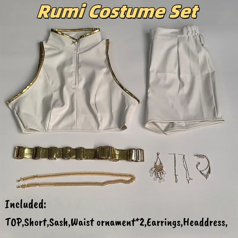 KPop Demon Hunters Kids Rumi Zoey Mira Cosplay glitter Costume White Uniform Set Huntrix Outfit For Girls Halloween Role Play 251017