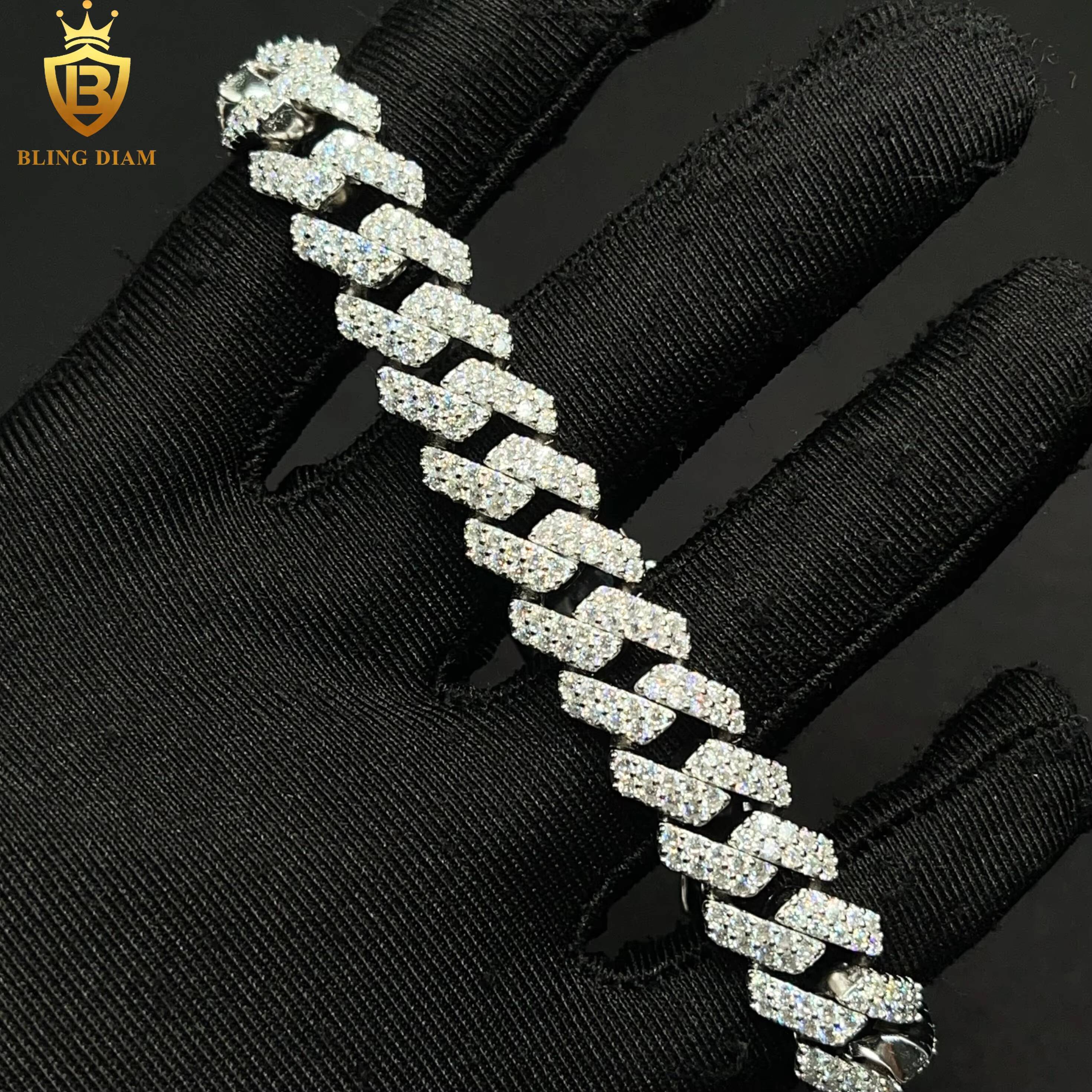 12 mm Hip Hop Rapper Jewelry 2 Rows Iced Out High Quality Miami Cuban Link Chain Vvs Moissanite 925 Silver for Men Necklace