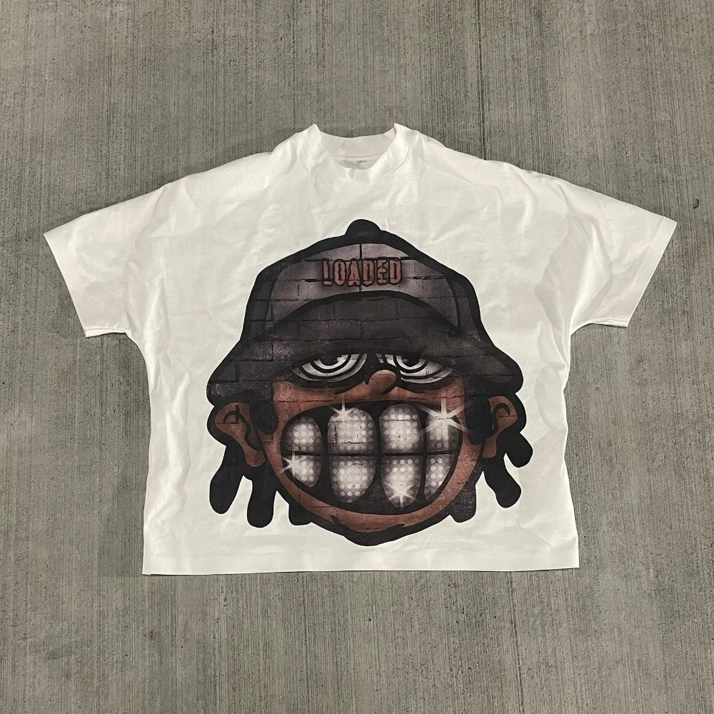 Y2K Drop Sleeves Oversized T Shirt Men Women Harajuku Hip Hop Cartoon Character Letter Graphic Printed T Shirt Cotton Goth Tops 251018
