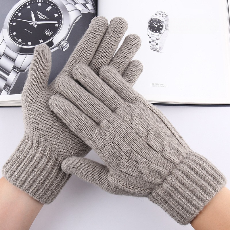 Knitted Men's Touchscreen Winter Warm Fleece Lined Thickened Fingered Jacquard Gloves