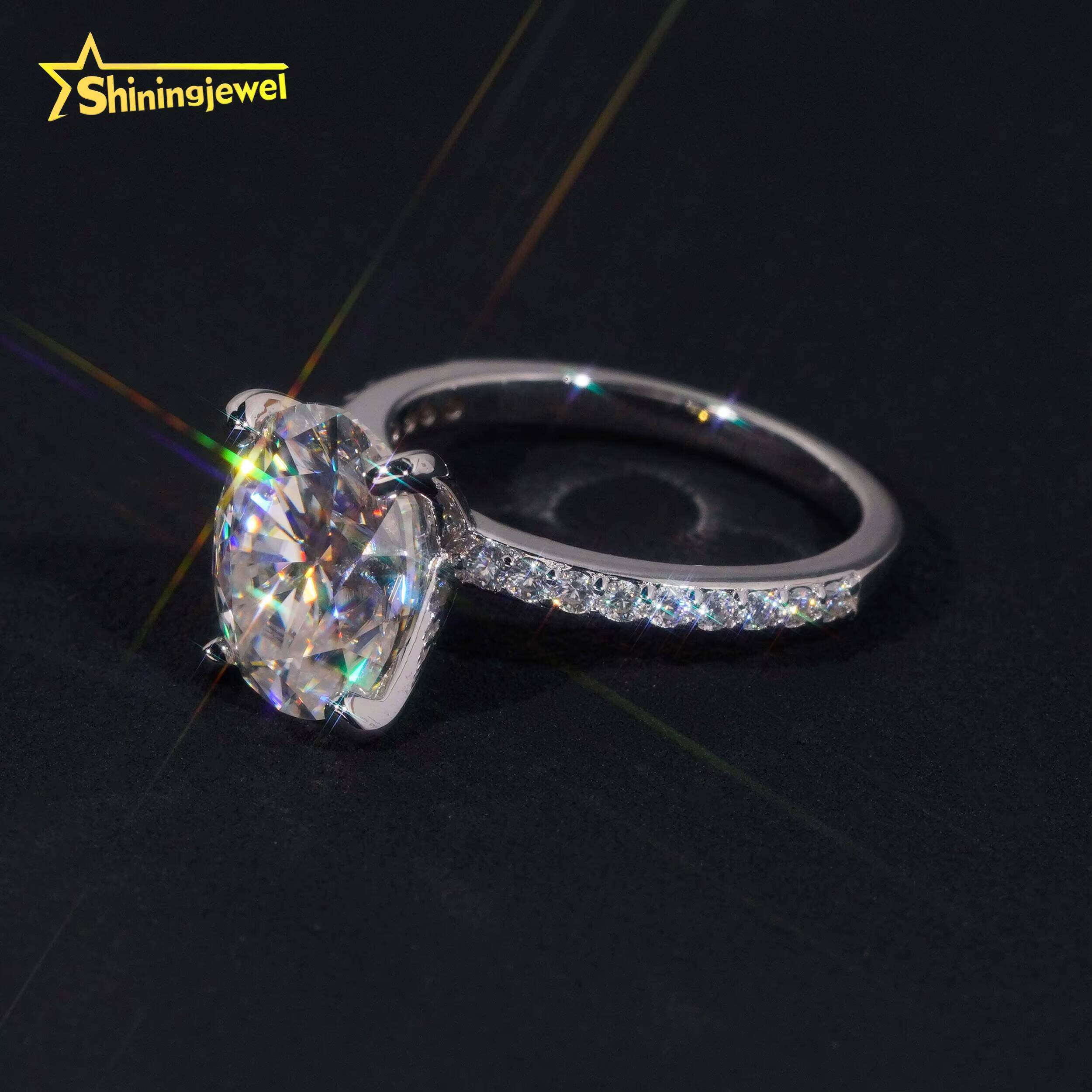 Fast Shipping Wedding Ring Gold Plated Oval Cut Moissanite VVS Pass Diamond Test 925 Sliver Engagement Rings for Women