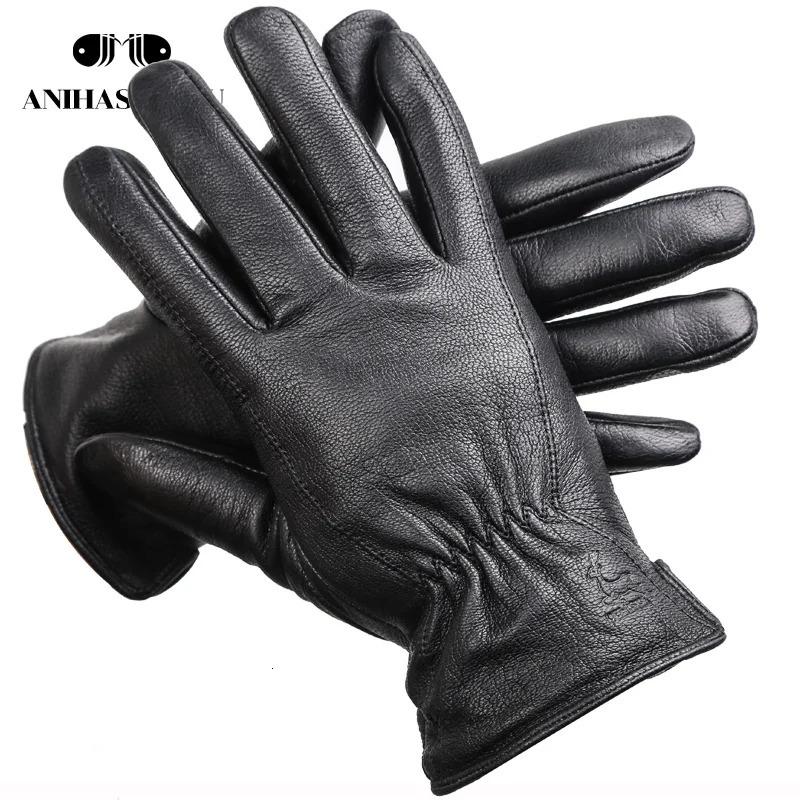 deer skin gloves male winterSimple mens leather gloves Soft mens glovesBlack Genuine Leather touch gloves 8025 251015