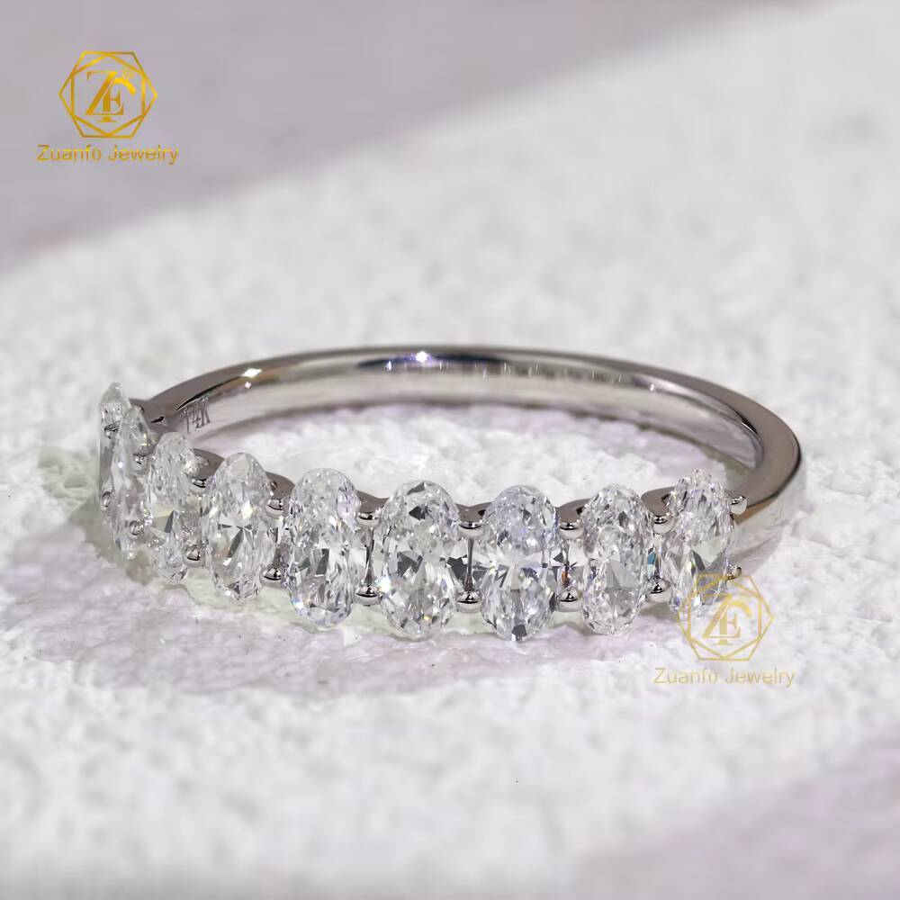 Custom Luxury Fine Jewelry 14K Gold Wedding Band 3x5mm Oval Moissanite Half Eternity Finger Ring for Women