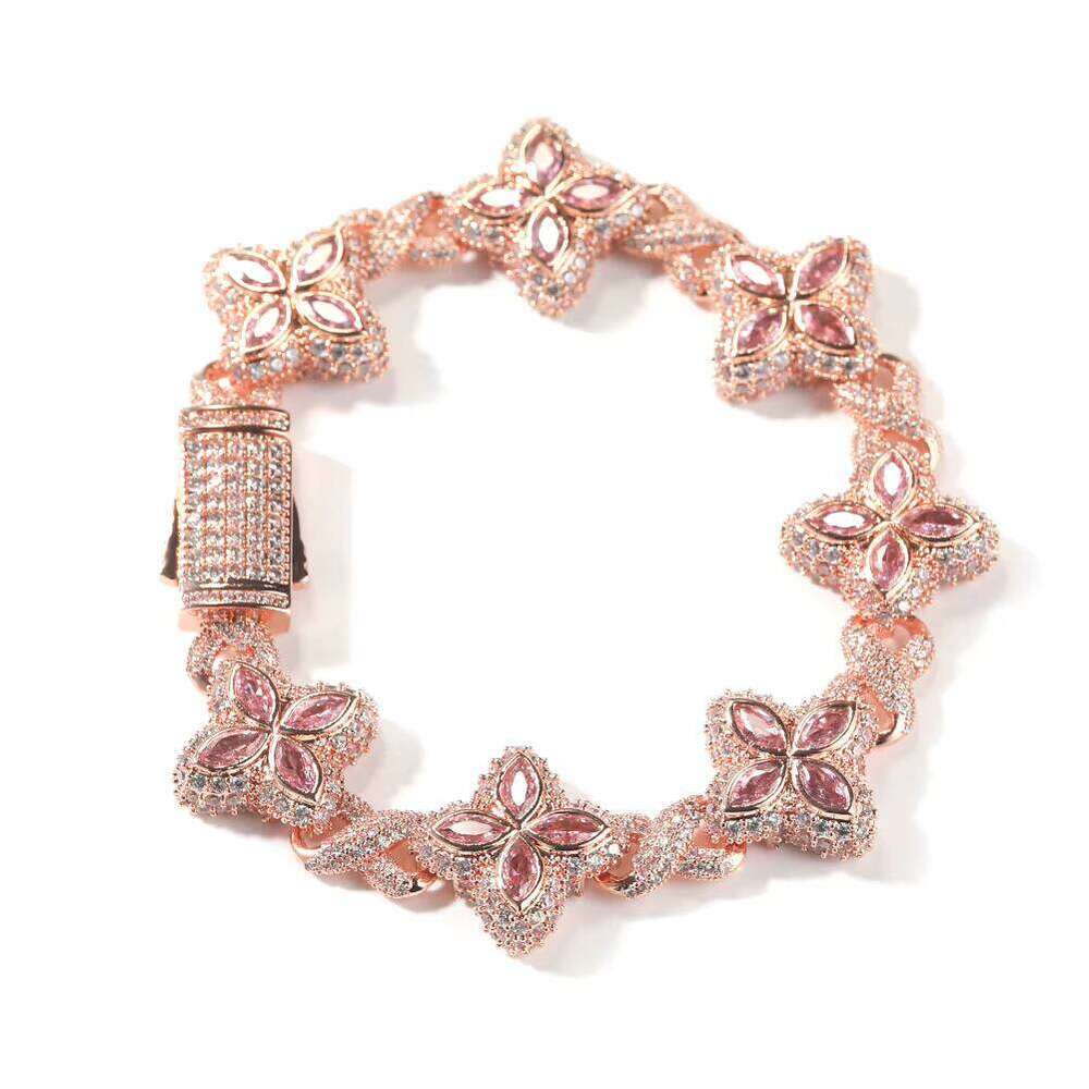 UWIN Customs Duty Hip-Hop Pink Clover Straight Pull Iced Flower Infinity Chain Bracelet for Men and Women Z260313