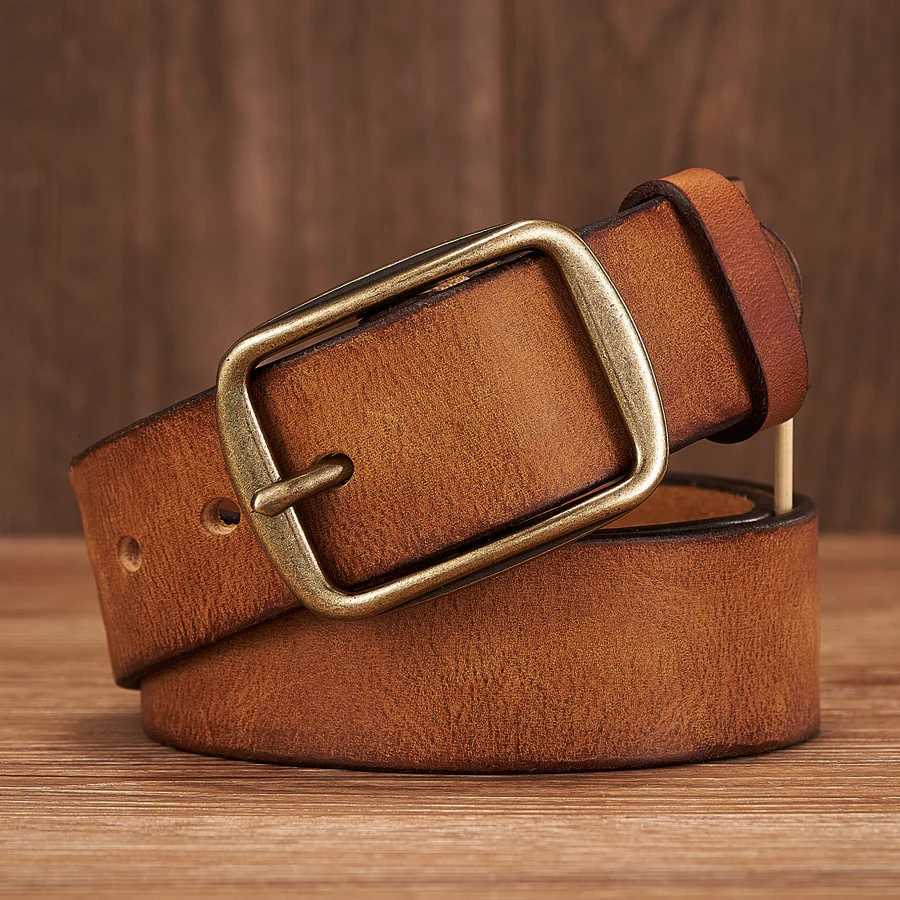 Thick Cowhide Copper Pin Buckle Real Genuine Leather Belt For Jeans Fashion Casual Belt Men Waistband Retro Luxury Male Strap W251018