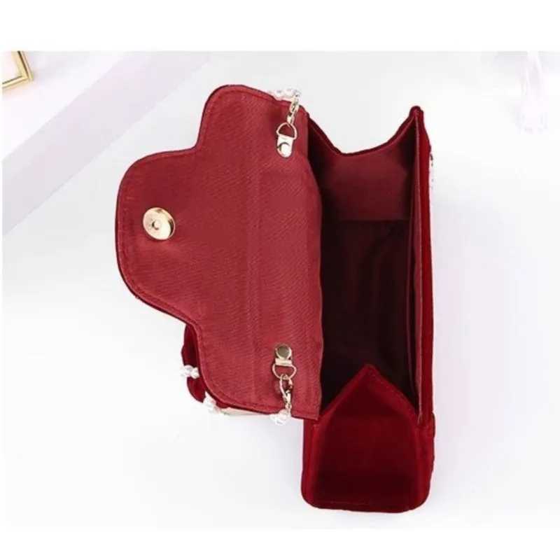 JIAERDI Vintage Red Velvet Handbag Purse Women Wedding Pearl Handle Square Messenger Bag Female Casual Crossbody Bags 2025 New Z251018