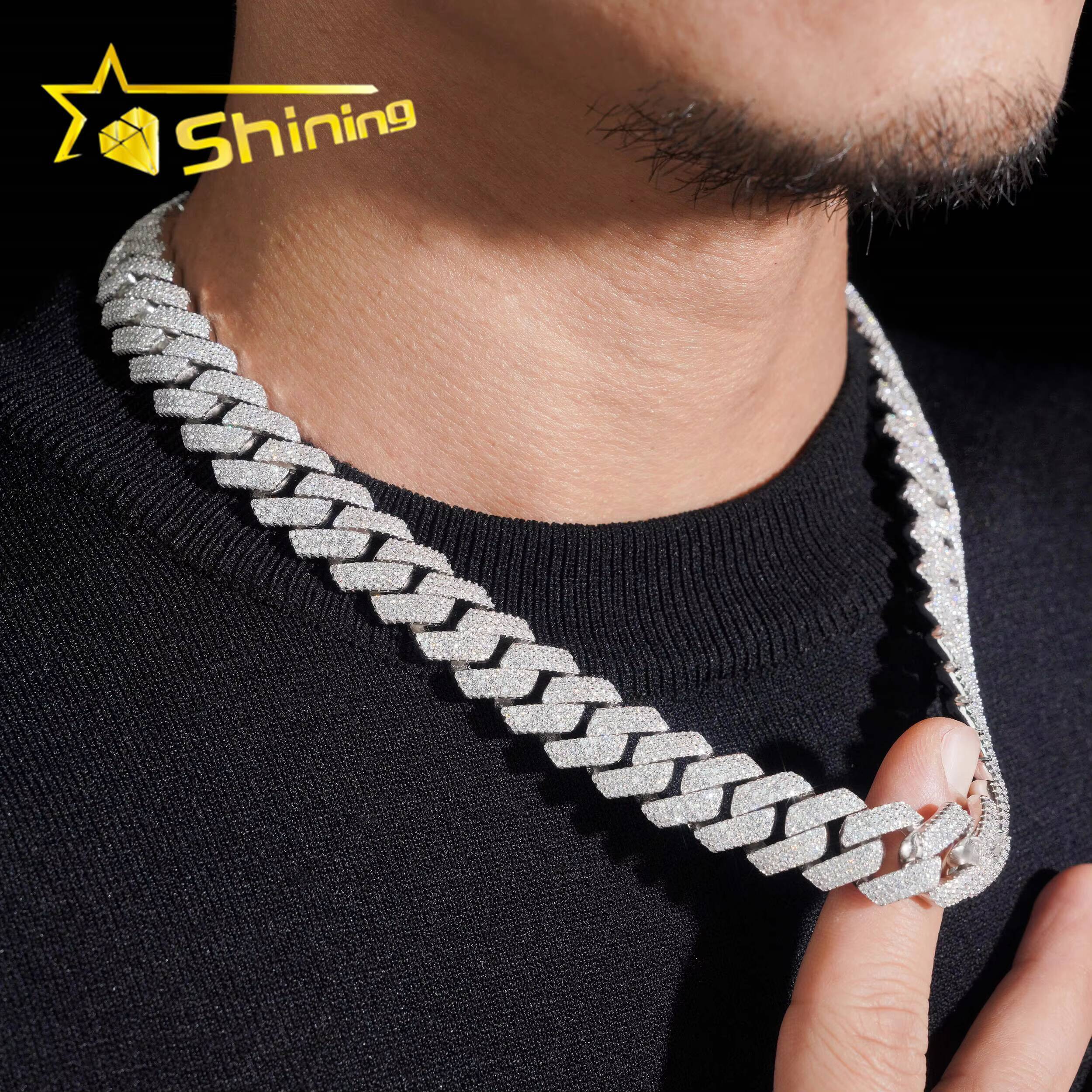 PROMOTION 16mm Moissanite Chain Cuban Links Pass Diamond Tester 925 Silver Cuban Link Chain Necklace White Gold Plated