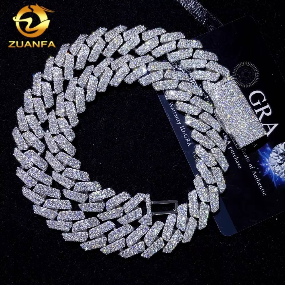 Lowest Price on Promotion VVS Moissanite 14MM Necklace Hip Hop Men Jewelry Iced Out Solid 925 Silver Cuban Link Chain