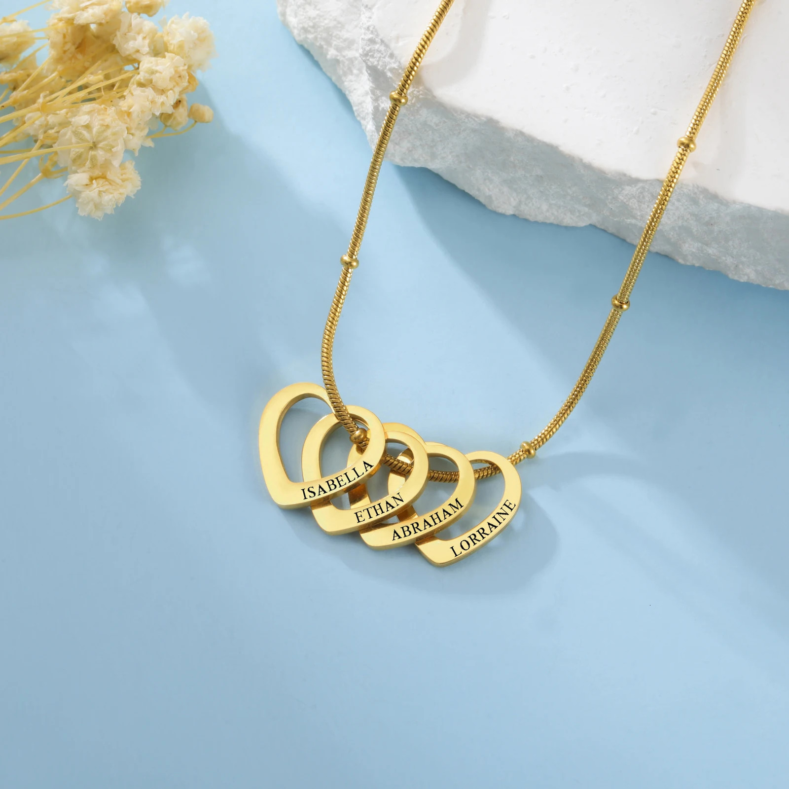 Lemegeton Customize Name Love Necklace 14 Heart Pendant Personalized Engraved Stainless Steel Jewelry Couple Family Gifts 251008