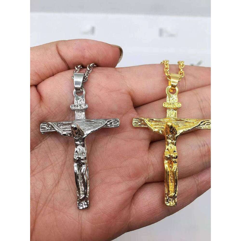 HOVANCI Christian Jesus Mary Cross Pendant Gold Plated sterling silver Chain Men's Religious Necklace