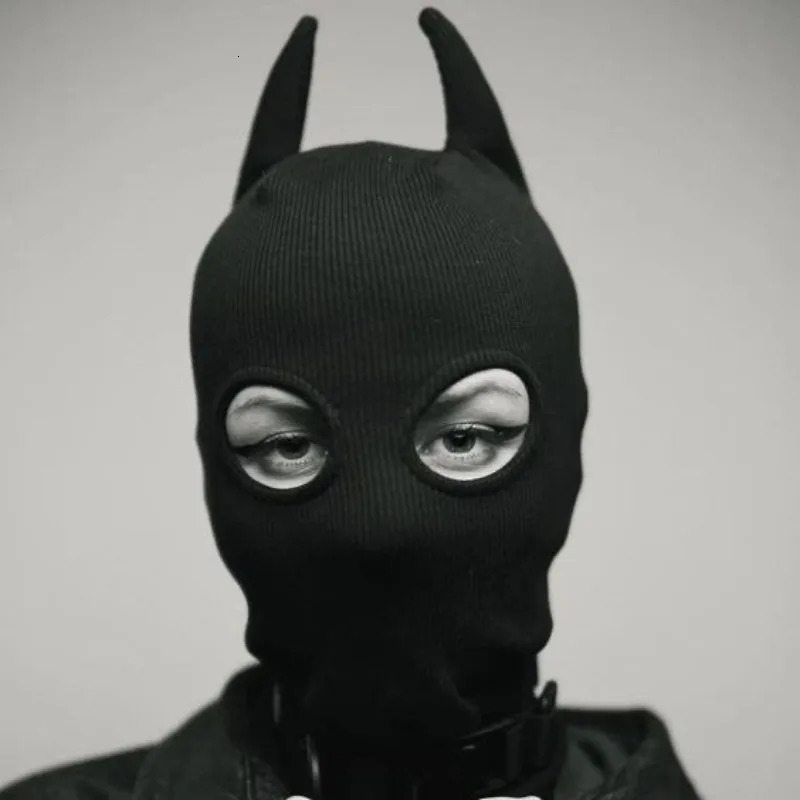 Knitted Full Face Cover Balaclava Sports Beanie Mask for Men Women Ox Horn Mask Hat Street Hip Hop Personality Tactical Beanies 251014