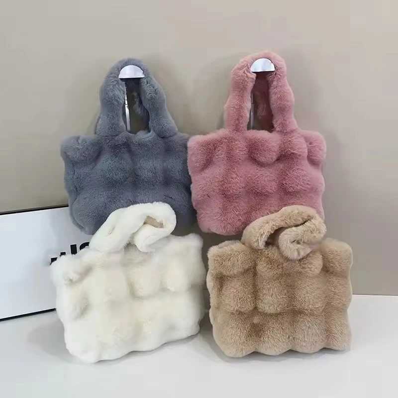 Womens Fluffy Plush Shoulder Bag Autumn Winter TopHandle Solid Color Tote Versatile Commuter Handbag for Girls Z251018